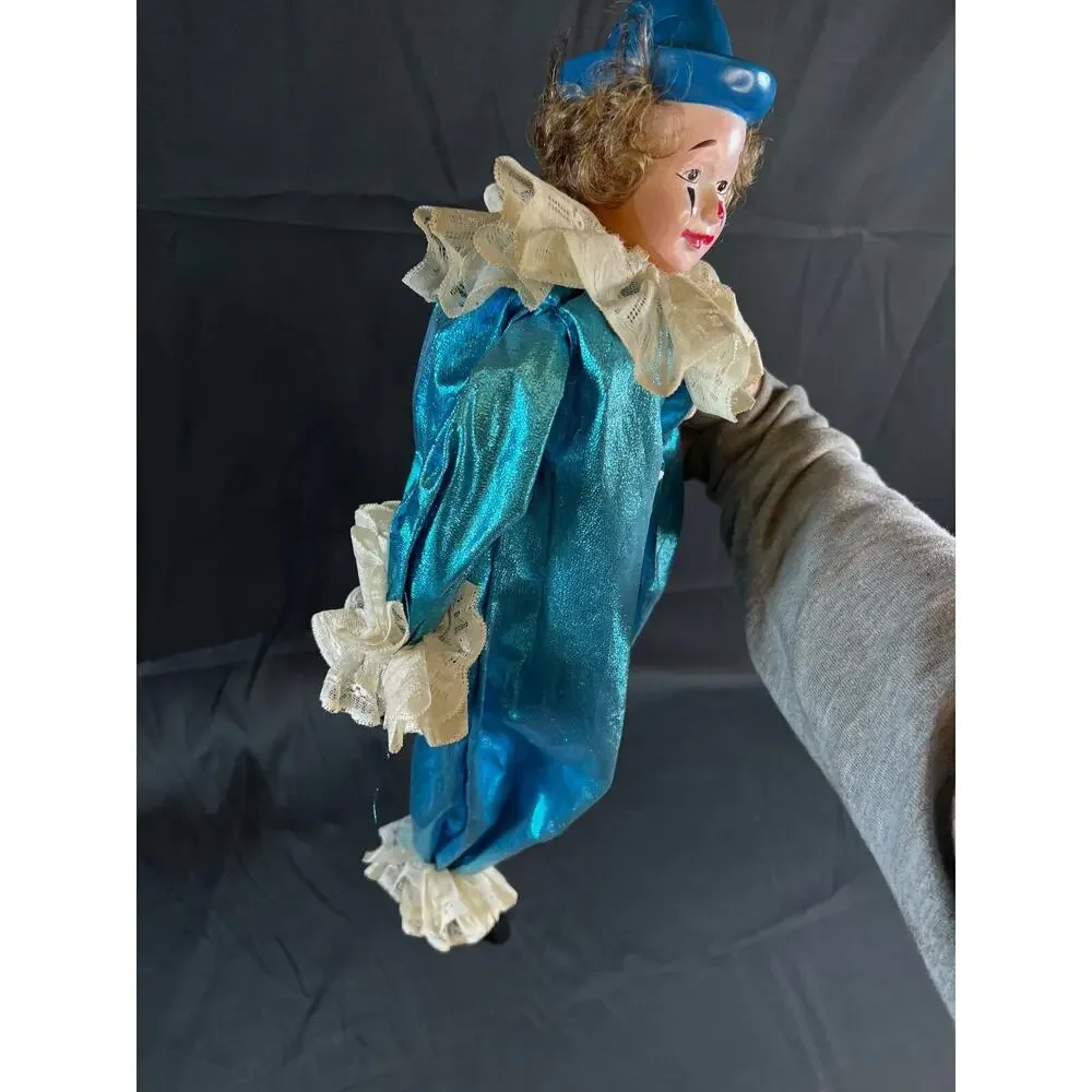 Vintage Large 20” Porcelaine Clown turquoise Dolls Ballerina wood body